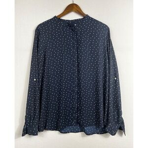 LOFT Polka Dot‎ Roll Tab Sleeve Blouse Size XL Navy Blue